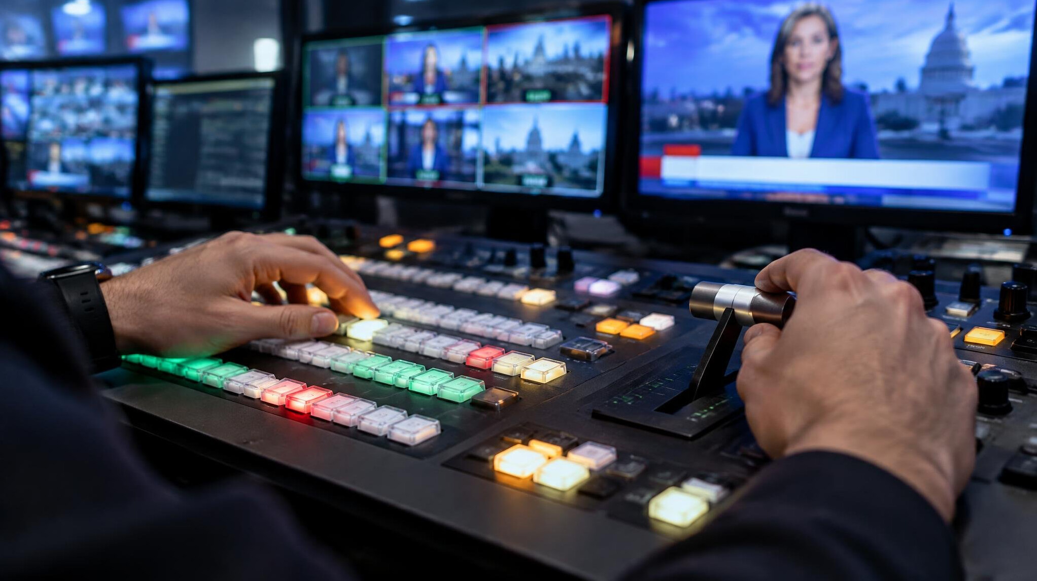 Technical director working at a broadcast switcher during a live show