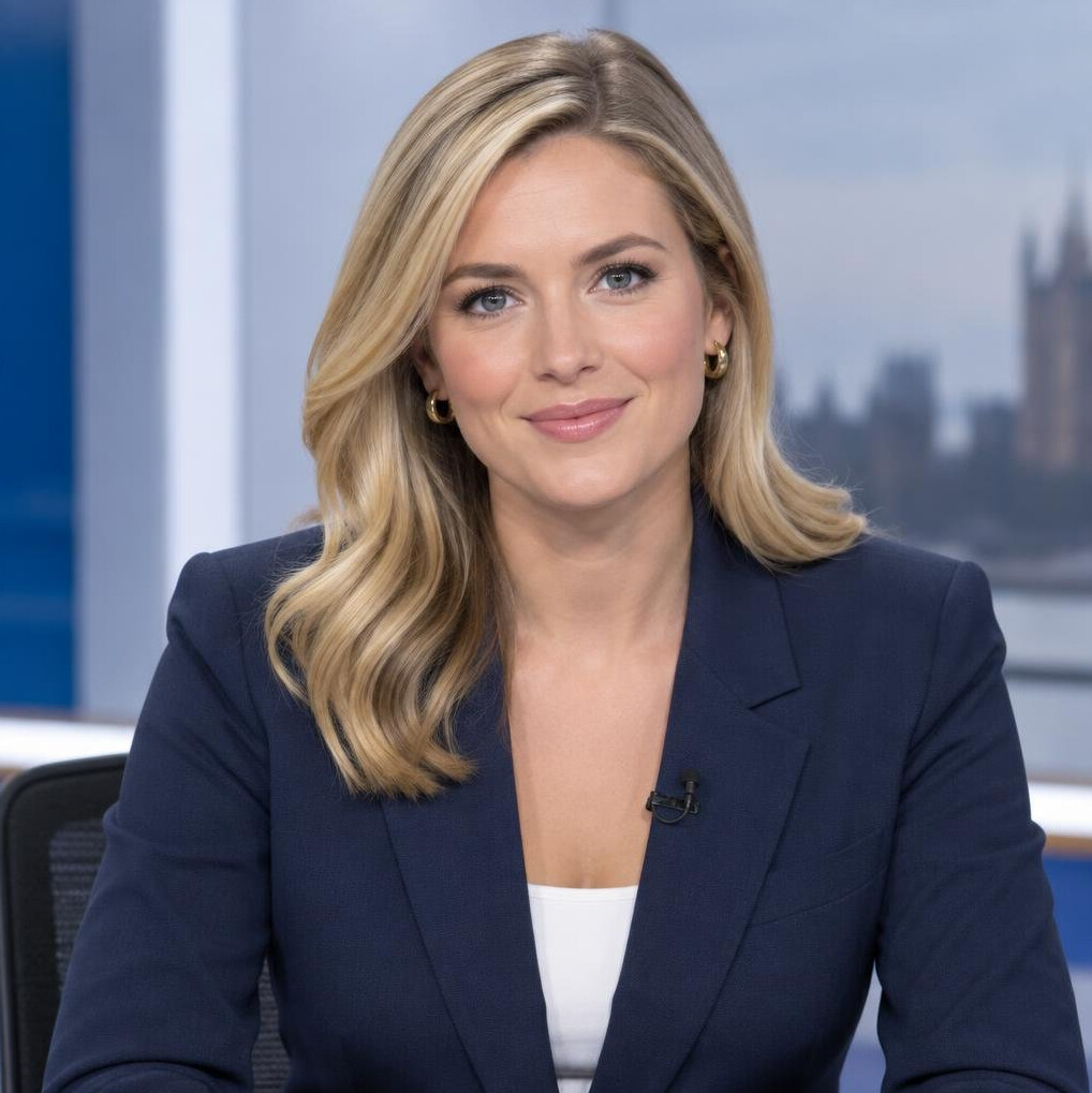 News presenter ready for a live television broadcast