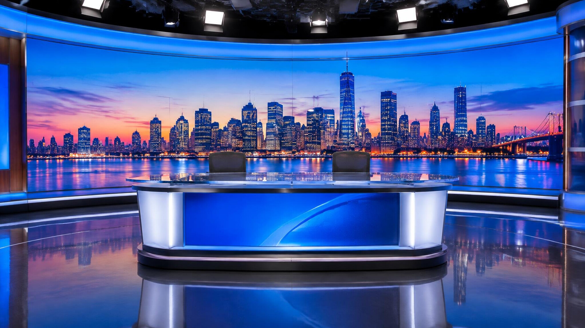 Large LED video wall backdrop on a television news set